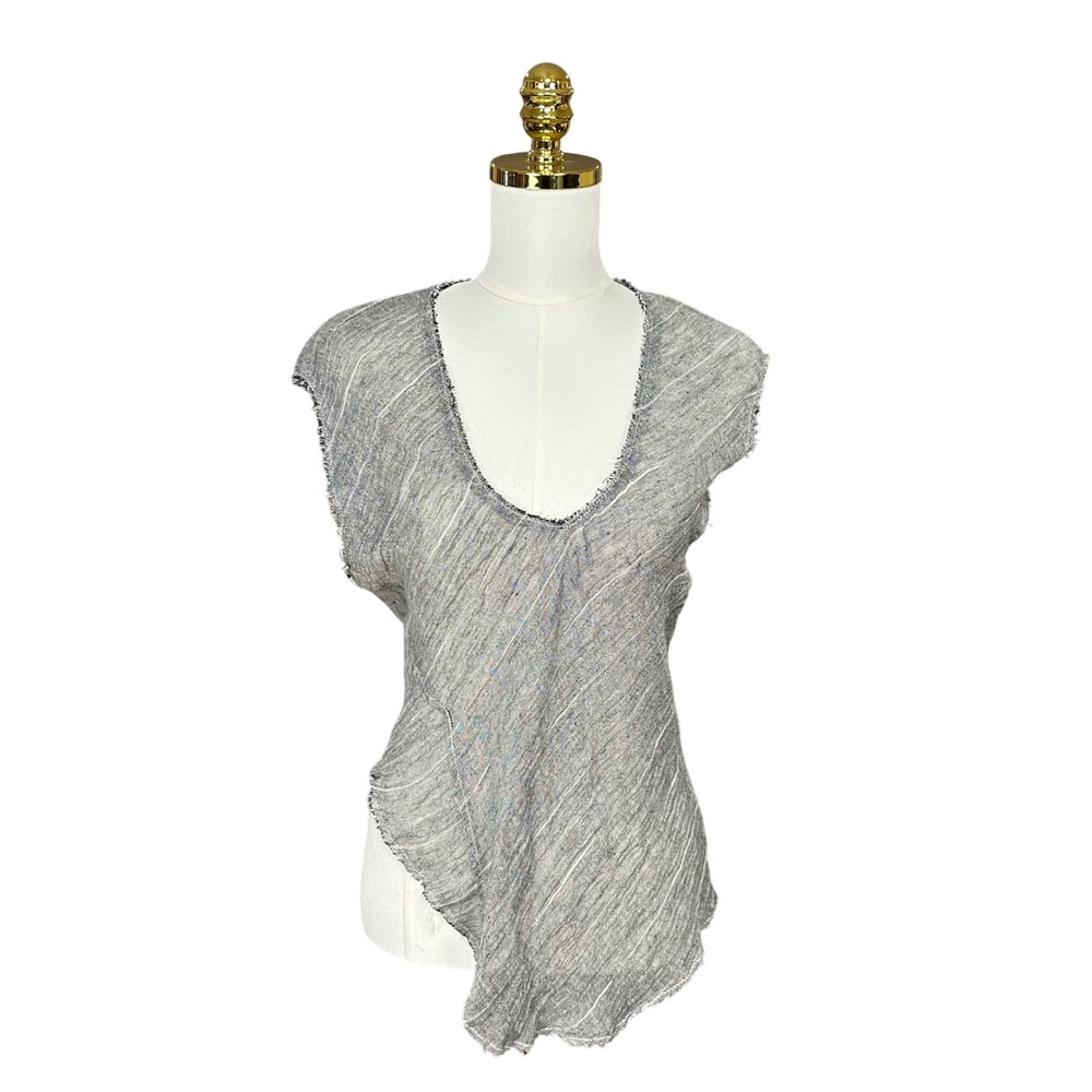 Zara Womens Grey Textured Asymmetrical Raw Hem Scoop Neck Sleeveless Top Size S